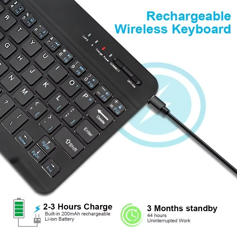Tablet Accessories Kit - 7/10 นิ้วบลูทูธไร้สายแป้นพิมพ์ภาษาอังกฤษไร้สายระยะไกลสูงสุด 10 เมตรชาร์จได้สำหรับไอโอเอส แอนดรอยด์ วินโดวส์โทรศัพท์มือถือแท็บเล็ต