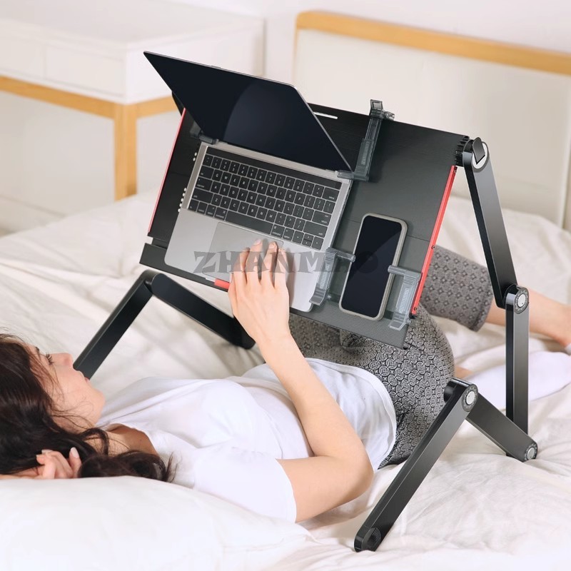 Tablet Lap Desk - นอนเรียบบนเตียง, โต๊ะแล็ปท็อป, ขาตั้งแท็บเล็ตแบบพับได้, ปรับได้และเคลื่อนย้ายได้, โต๊ะเขียนหนังสือสําหรับโต๊ะโต๊ะนอน