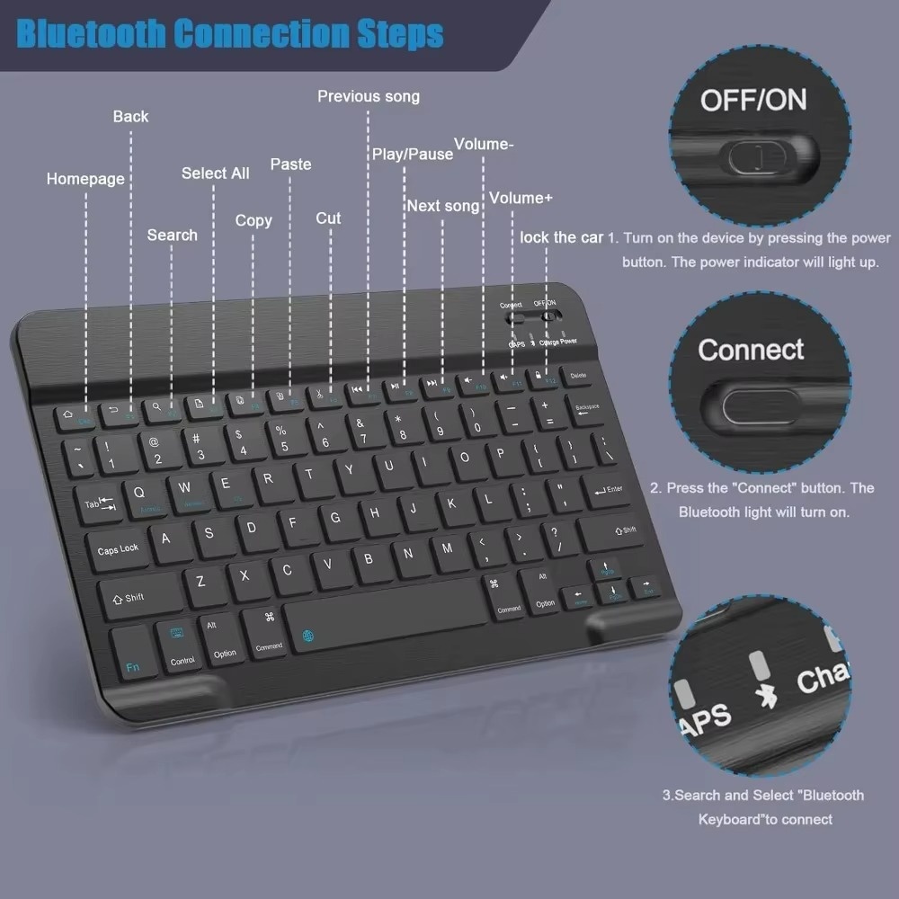 7/10 นิ้วบลูทูธไร้สายแป้นพิมพ์ - Tablet Accessories Kit บทวิจารณ์และราคา